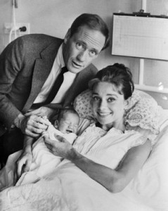 Mel Ferrer with Audrey Hepburn Holding Newborn Sean