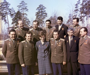 Alexey Leonov (left, back row) with fellow cosmonauts in 1965